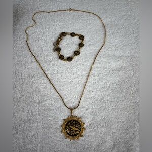 Estate Jewelry Vintage Filigree Bird Gold Tone Necklace & Bracelet Set